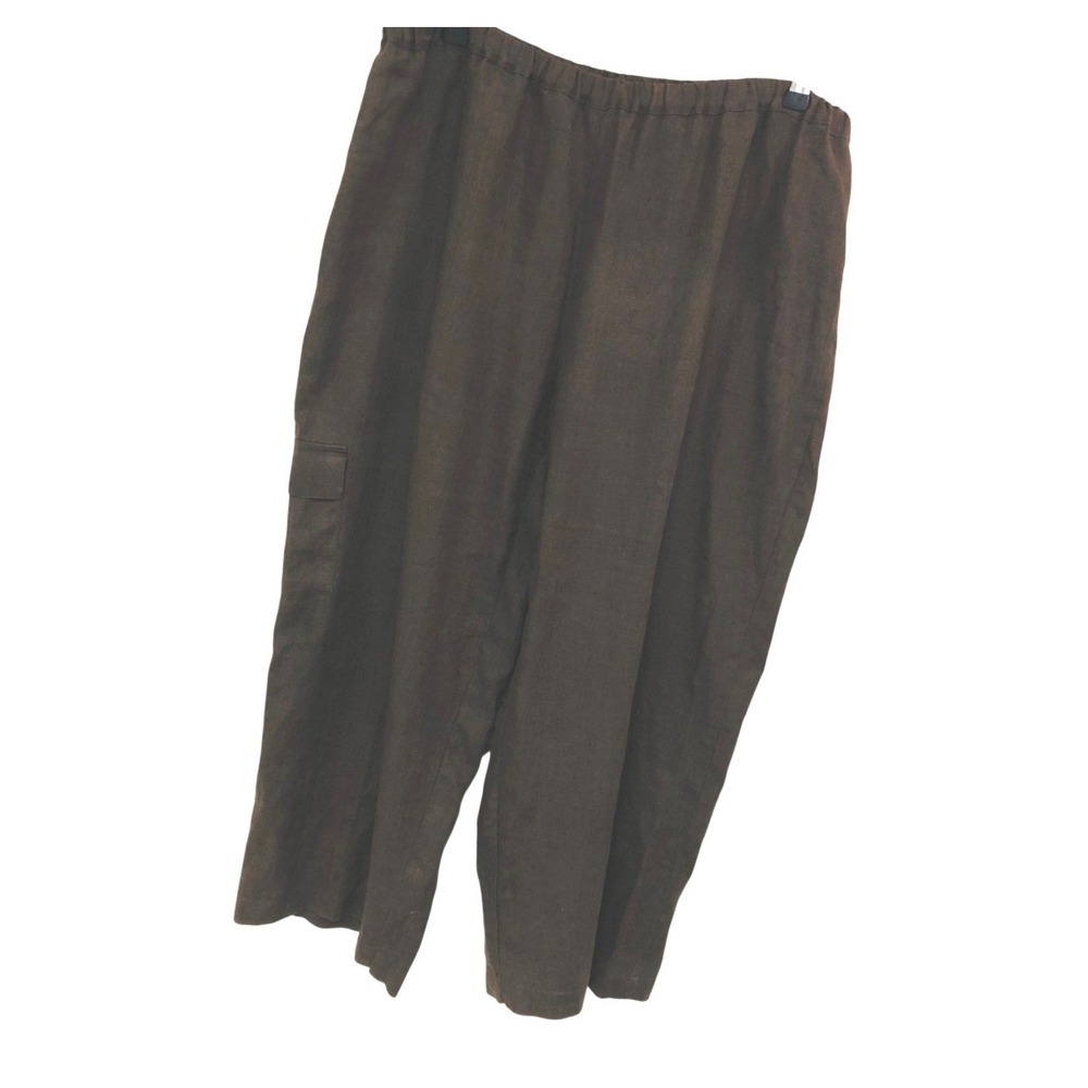 Chico's 3 Brown 100% Linen Crop Pants Minimalist Lagenlook Boho Earthy Size XL